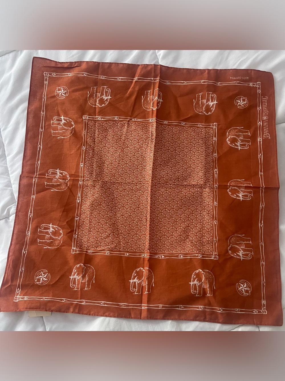 Vintage 1980s Banana Republic Elephant Print Bandana 100% Cotton Safari NWT